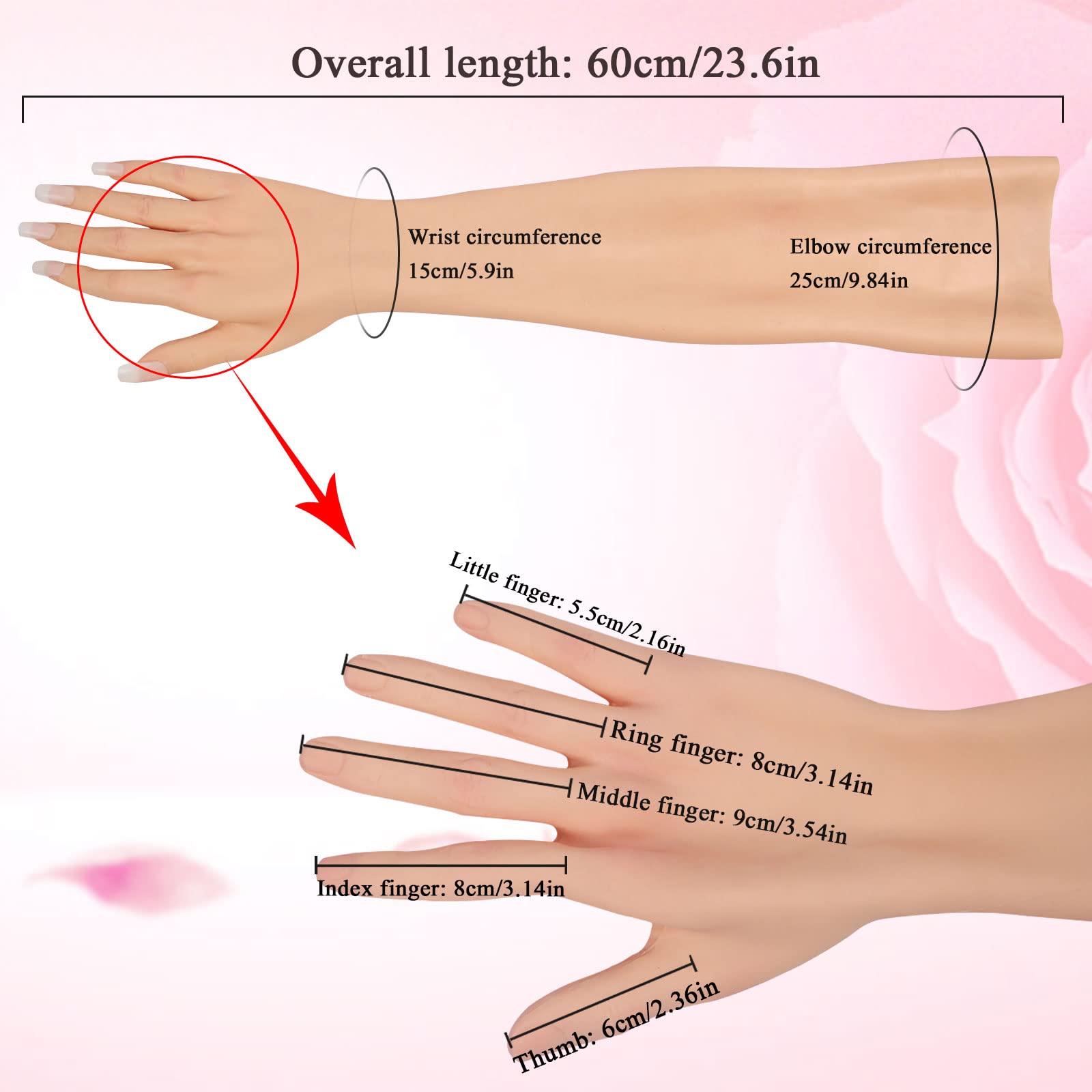 ZWSMS Silicone Crossdressing Gloves Realistic Female Skin Full Length Arm Hiding Scar Fake Hands Enhance ​Transgenders Cospl,Nude,with Fingernails