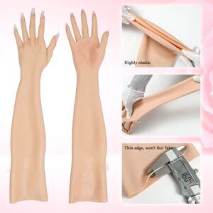 ZWSMS Silicone Crossdressing Gloves Realistic Female Skin Full Length Arm Hiding Scar Fake Hands Enhance ​Transgenders Cospl,Nude,with Fingernails