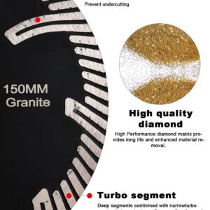 Casaverde 6" Granite Blade，Turbo Diamond Blade with Removable 5/8-11 Thread Cuts for Granite,Marble,Engineered Stone and Ceramic Tiles