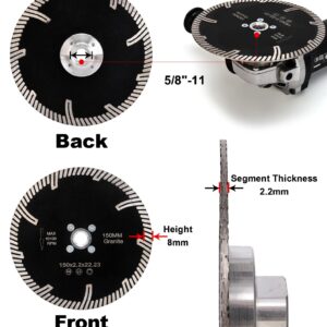 Casaverde 6" Granite Blade，Turbo Diamond Blade with Removable 5/8-11 Thread Cuts for Granite,Marble,Engineered Stone and Ceramic Tiles