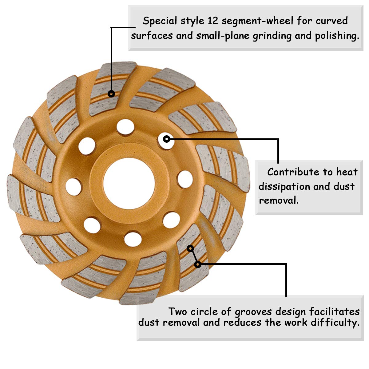 FINGLEE DT 4 Inch Diamond Grinding Cup Wheel for Angle Grinder,Concrete Stone Masonry Polishing,12 Unique segs,with 4/5" 5/8" Adapters (4 inch)