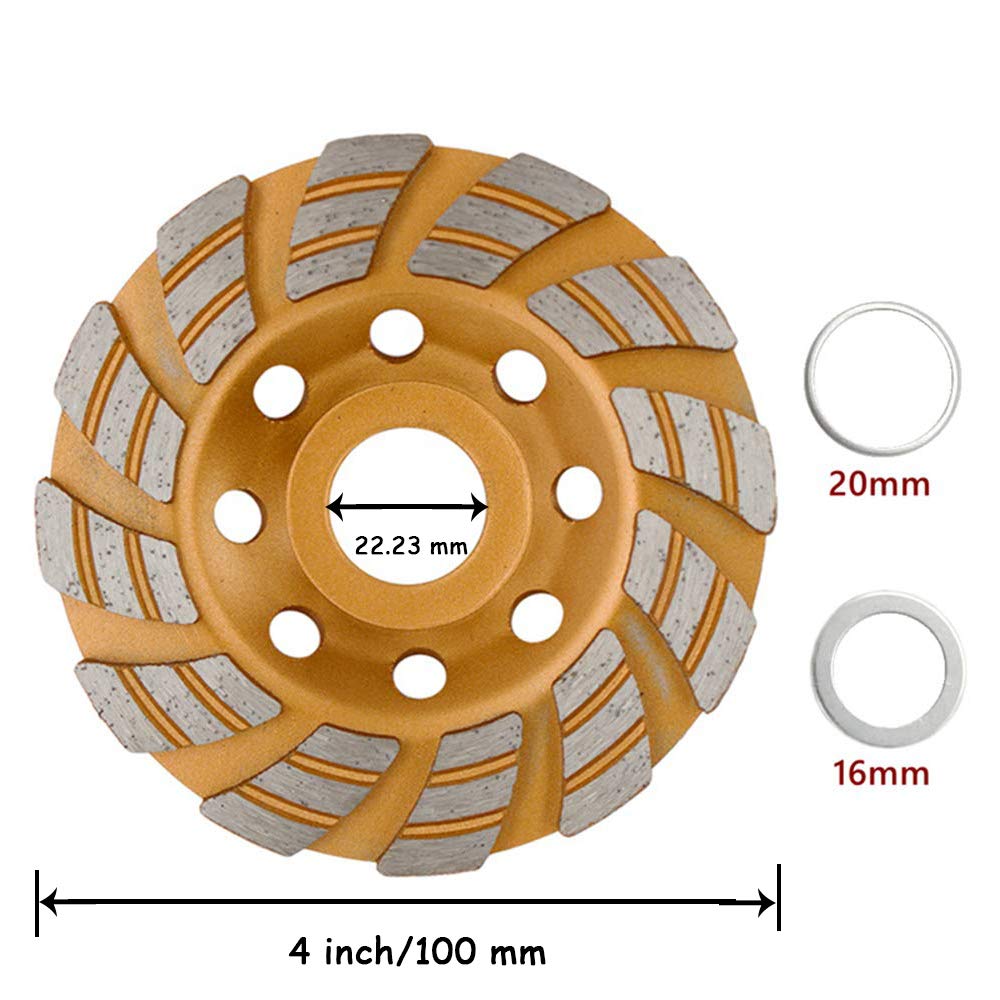 FINGLEE DT 4 Inch Diamond Grinding Cup Wheel for Angle Grinder,Concrete Stone Masonry Polishing,12 Unique segs,with 4/5" 5/8" Adapters (4 inch)