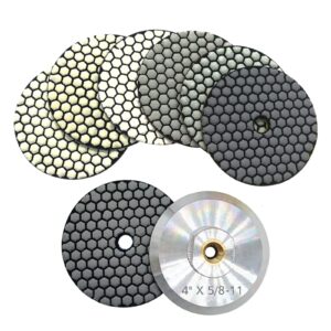 ComeFloor Dry Diamond Polishing Pads for Granite Marble Stone 4 Inch Set 7 Pieces Grinding Pads Plus a Alu Backer Pads