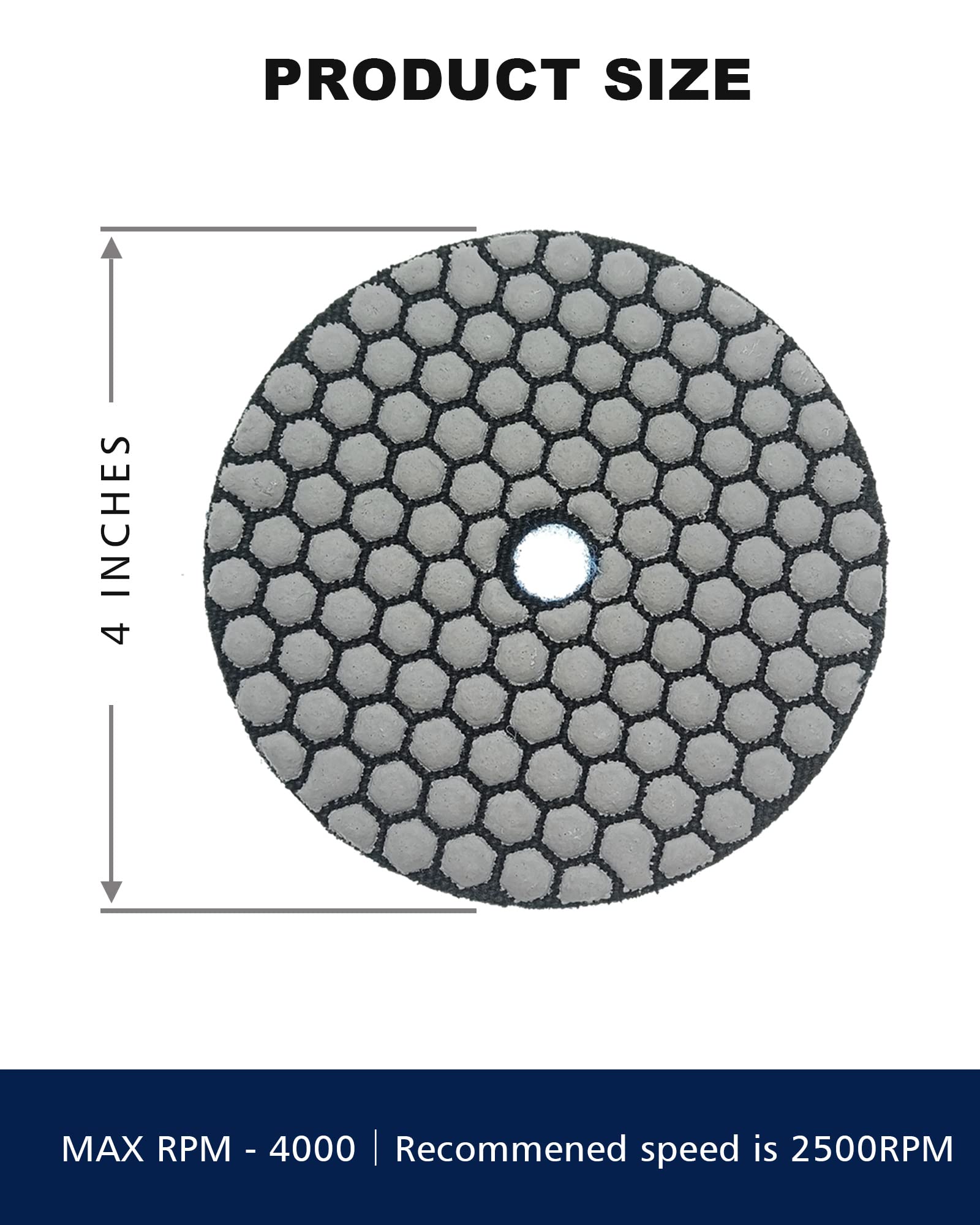 ComeFloor Dry Diamond Polishing Pads for Granite Marble Stone 4 Inch Set 7 Pieces Grinding Pads Plus a Alu Backer Pads