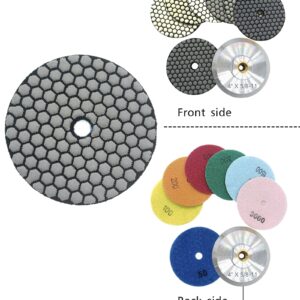 ComeFloor Dry Diamond Polishing Pads for Granite Marble Stone 4 Inch Set 7 Pieces Grinding Pads Plus a Alu Backer Pads