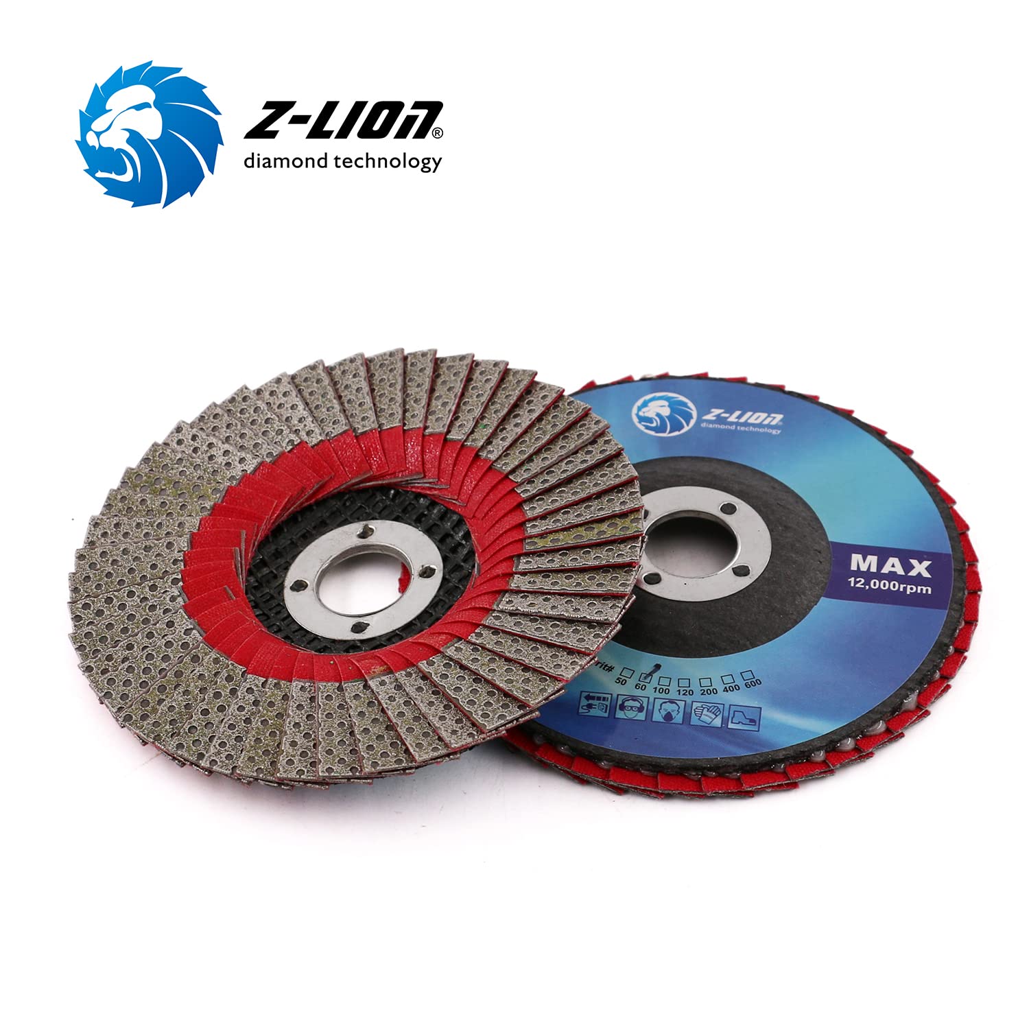 Z-LION 4" Diamond Flap Sanding Disc Grit 60 with 5/8"-11 Hub for Angle Grinder Flap Disc Wheel