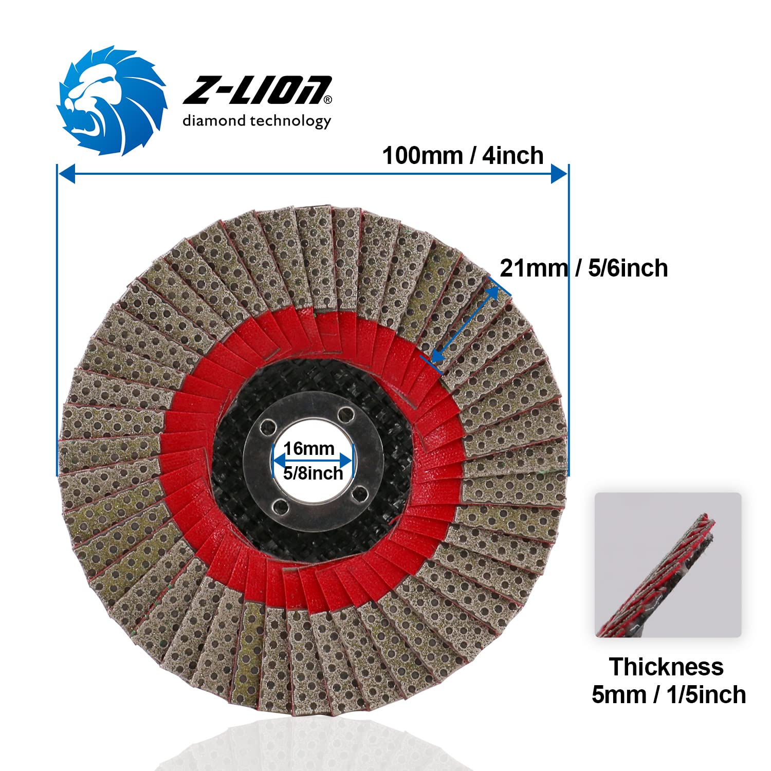 Z-LION 4" Diamond Flap Sanding Disc Grit 60 with 5/8"-11 Hub for Angle Grinder Flap Disc Wheel