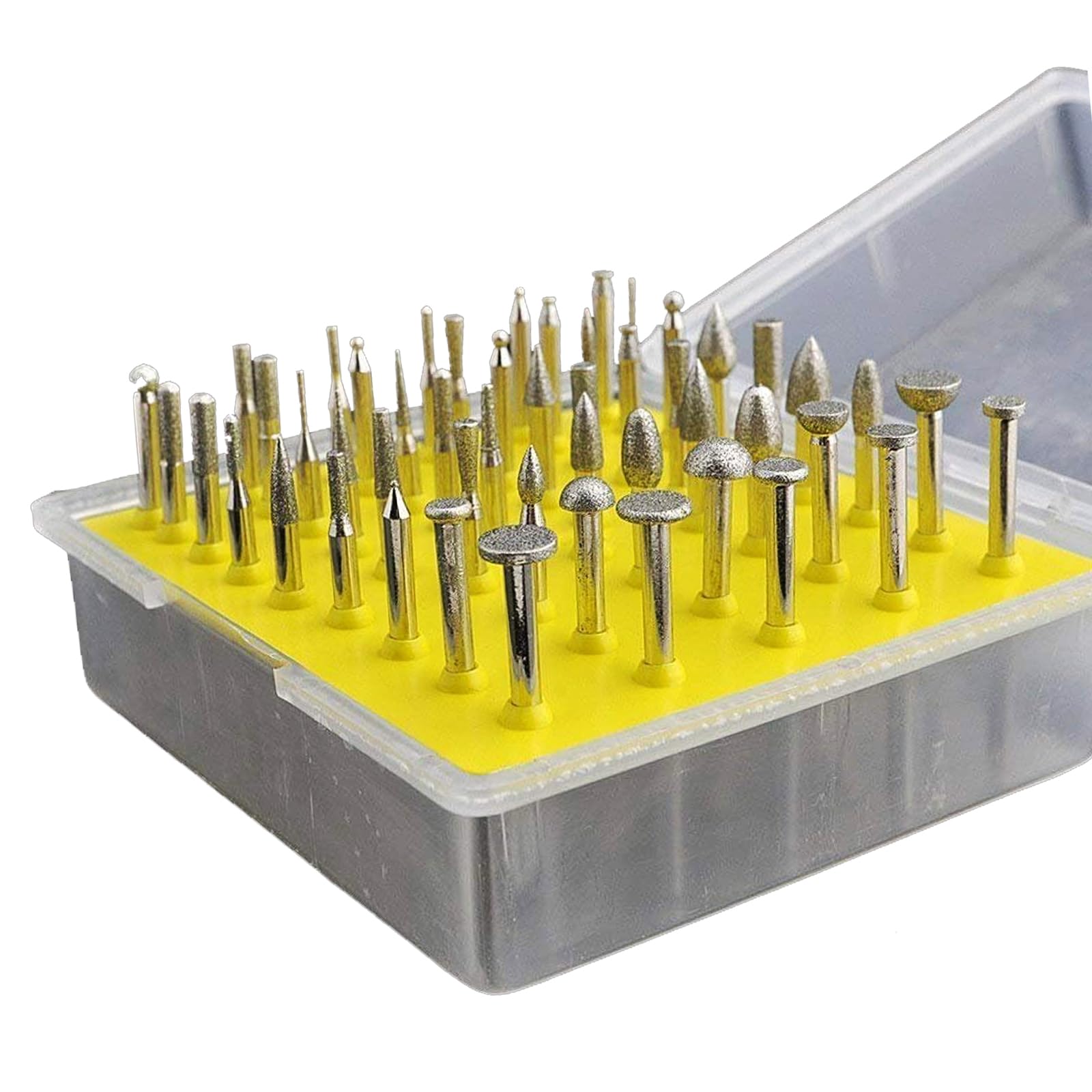 𝐉𝐔𝐍𝐋𝐈𝐗𝐍 50 Pcs Diamond Burr Sets, 1/8 Inch Shank Various Shapes Stone Carving Bits Diamond Mounted Grinding Kits for Electric Rotary Tools