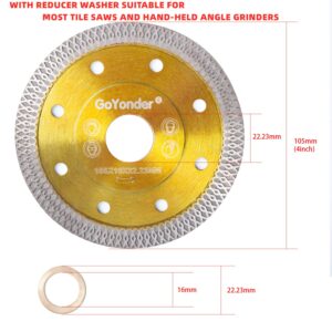 GoYonder 4 Inch Diamond Saw Blade,Super Thin Diamond Saw Blade for Cutting Ceramic Porcelain Tile Granite Marble Suitable for Angle Grinders with 7/8" or 5/8" Arbor 5 PCS