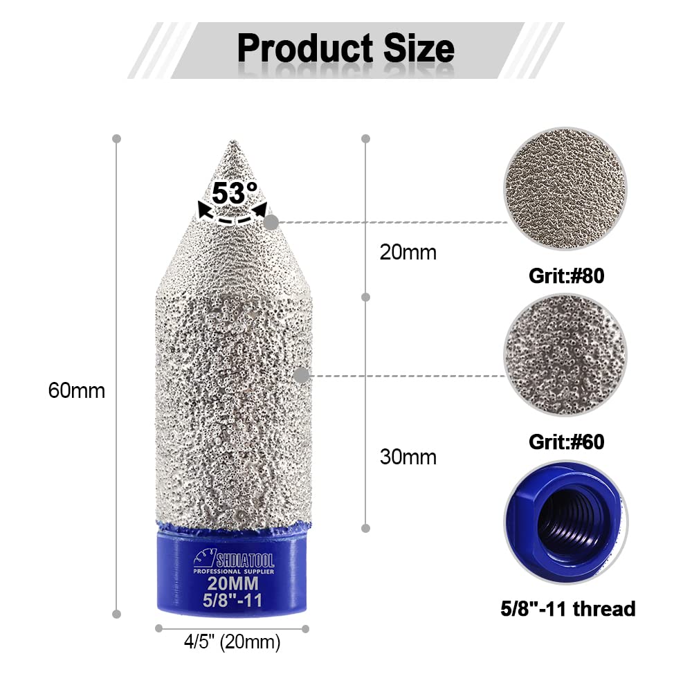 SHDIATOOL Diamond Beveling Chamfer Bits 4/5 - Inch for Enlarge Porcelain Tile Marble Ceramic Granite Milling Bits for Angle Grinder 20mm