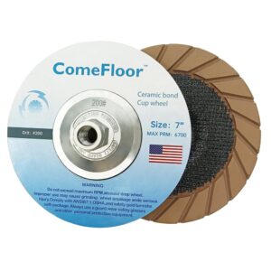 Concrete Grinding Cup Wheel 7" Ceramic Diamond Cup Wheel for Floor Grinding, Fits 5/8"-11 Arbor Angle Grinder, 200# Medium