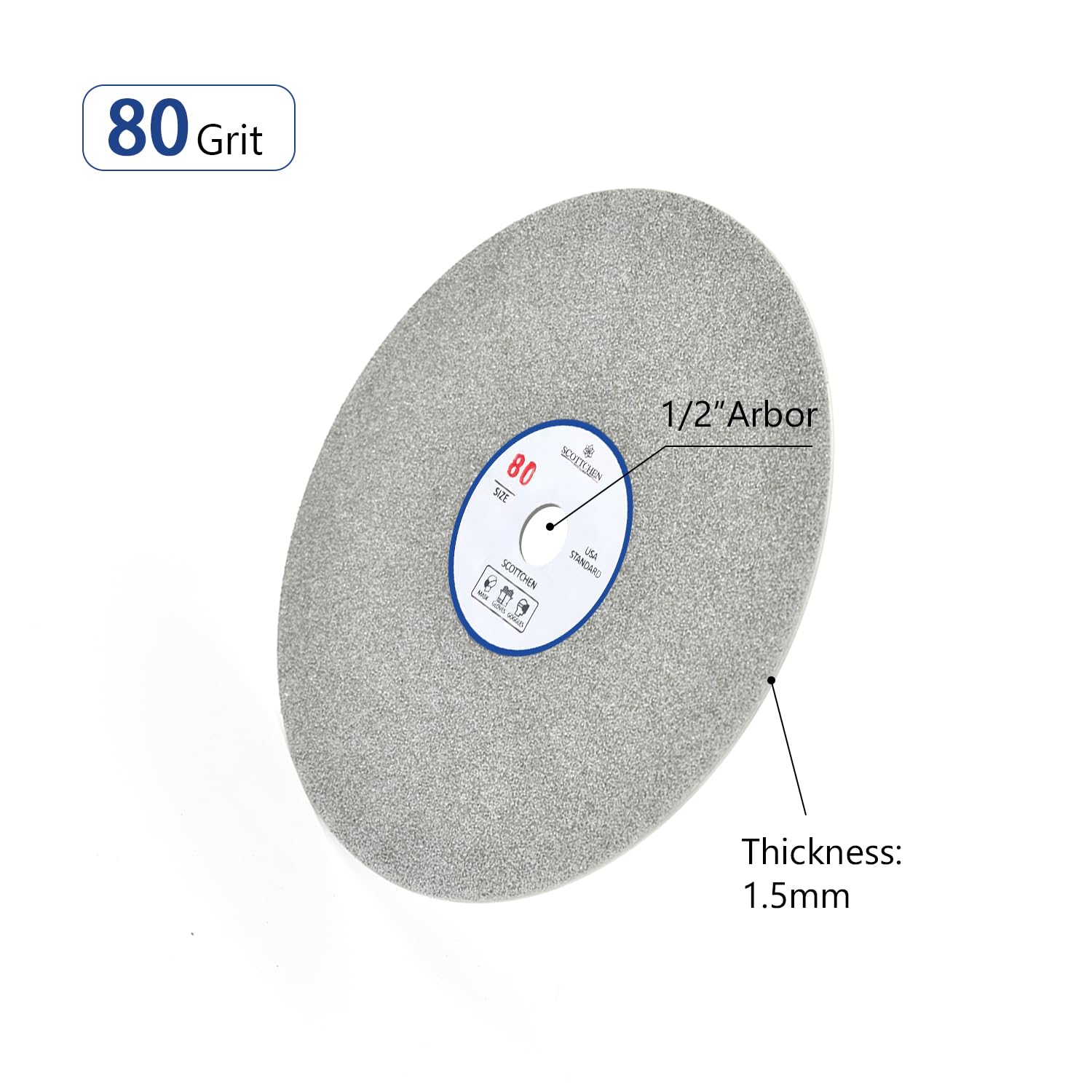 SCOTTCHEN Diamond Flat Lap Wheel 6" x 1/2" Arbor Grinding Sanding Disc Lapping Polishing Disc-80 Grit