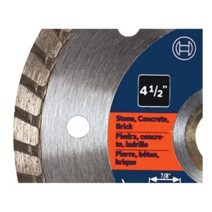 BOSCH DB4542C 4-1/2 In. Premium Turbo Rim Diamond Blade with 5/8 In, 7/8 In. Arbor for Smooth Cut Wet/Dry Cutting Applications in Stone, Concrete, Brick, Silver