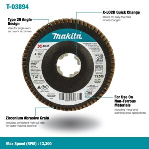 Makita T-03894 X-LOCK 4‑1/2" 40 Grit Type 29 Angled Grinding and Polishing Flap Disc for X-LOCK and All 7/8" Arbor Grinders