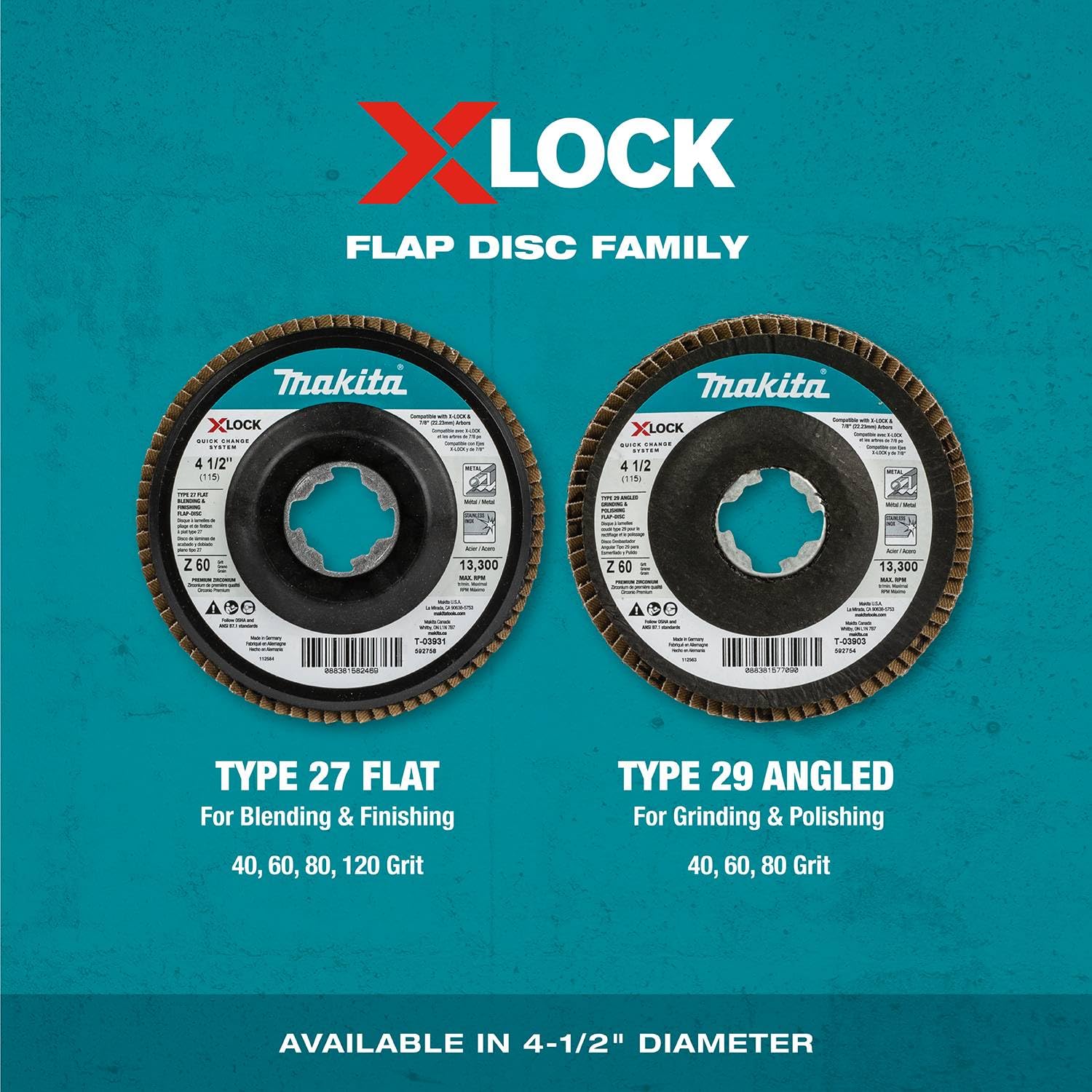 Makita T-03894 X-LOCK 4‑1/2" 40 Grit Type 29 Angled Grinding and Polishing Flap Disc for X-LOCK and All 7/8" Arbor Grinders