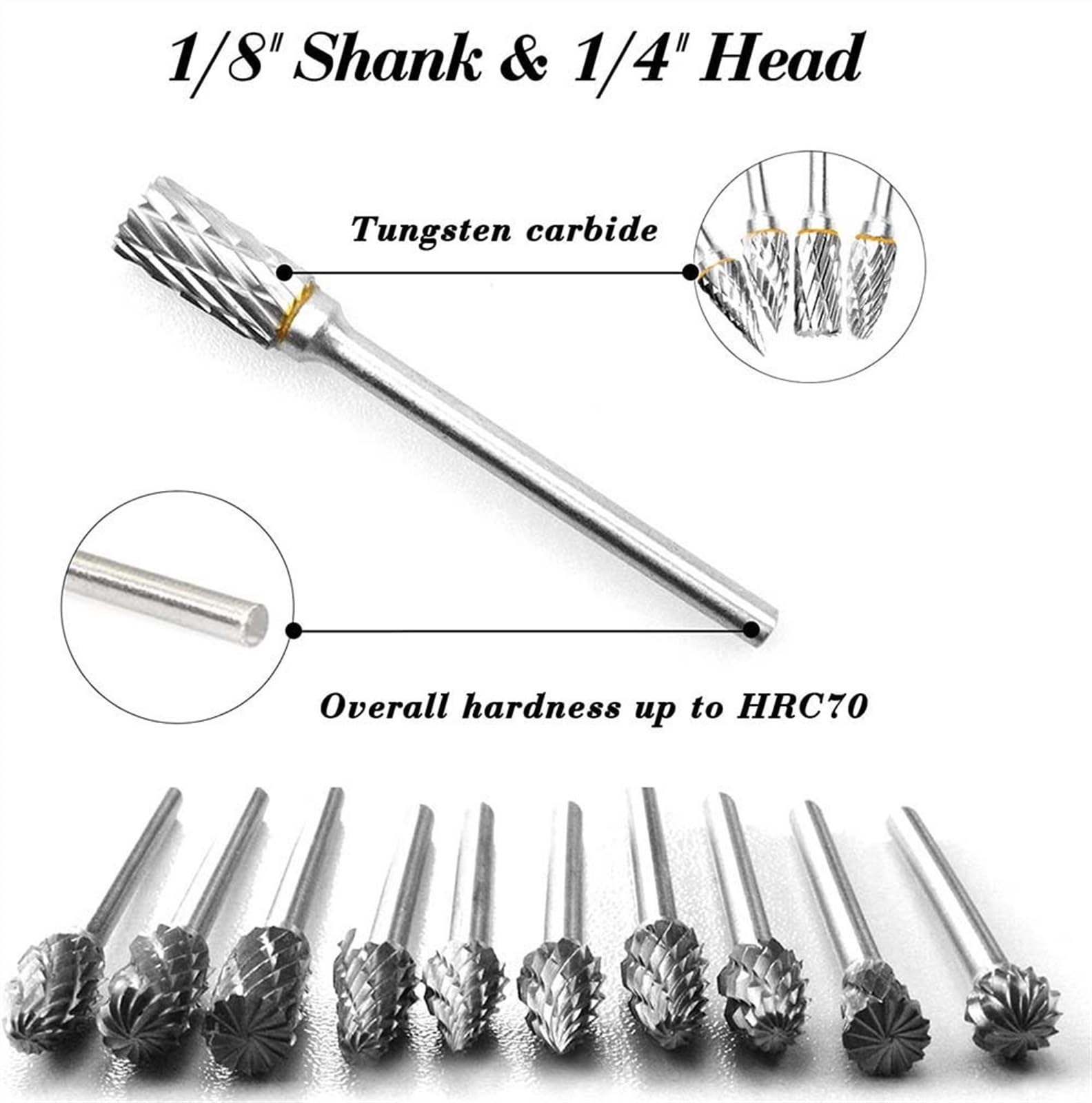 New 10 Pcs 1/8" Shank Tungsten Carbide Milling Cutter Rotary Tool Burr Double Diamond Cut Rotary Tools Electric Grinding ( Color : 1 Pack )