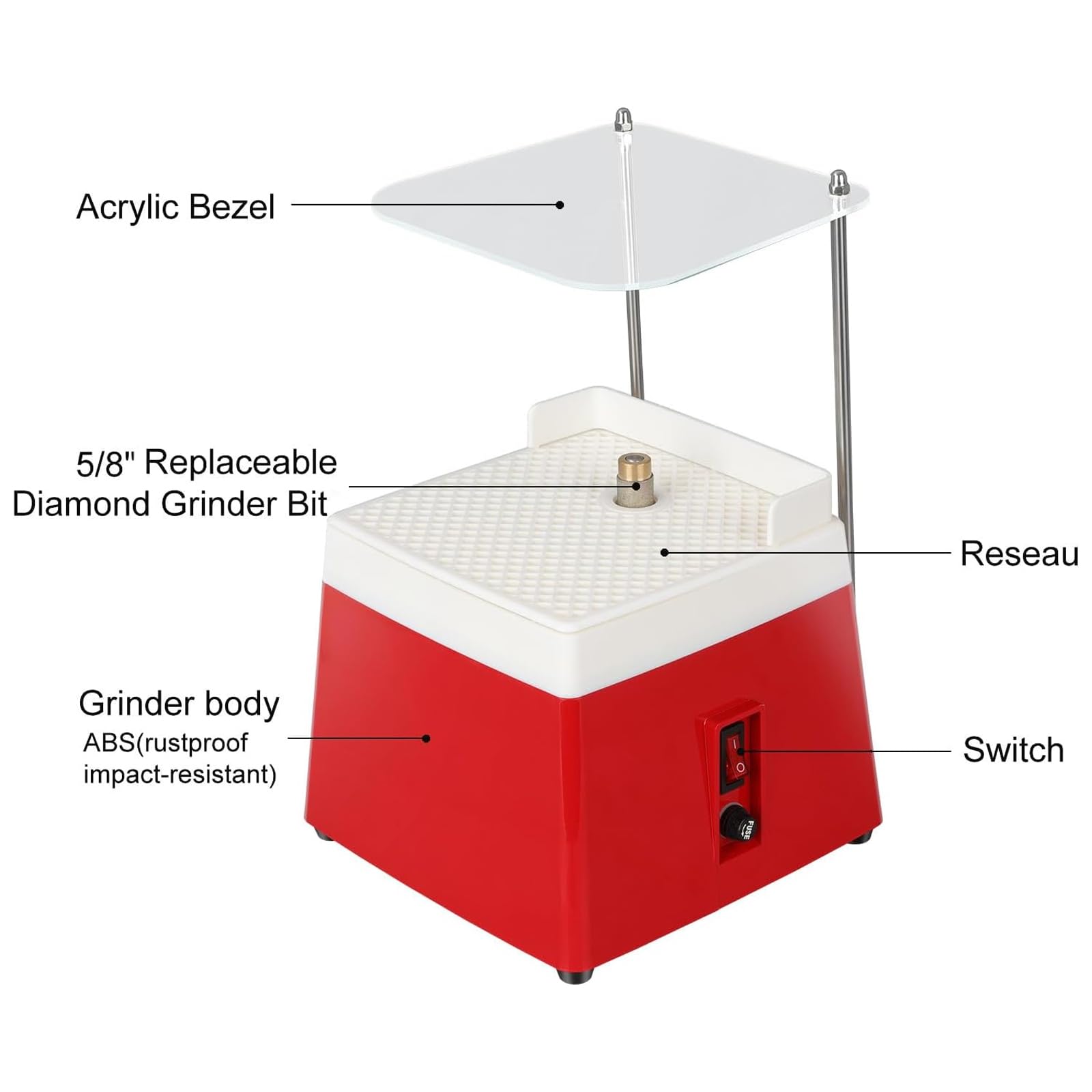 CENAP Portable Stained Glass Grinder, 4200r Mini DIY Grinding Tool Kit with 5/8" + 1" Replaceable Diamond Grinder Bit + Acrylic Bezel, for Glass Ceramic and Other Brittle Hard Materials