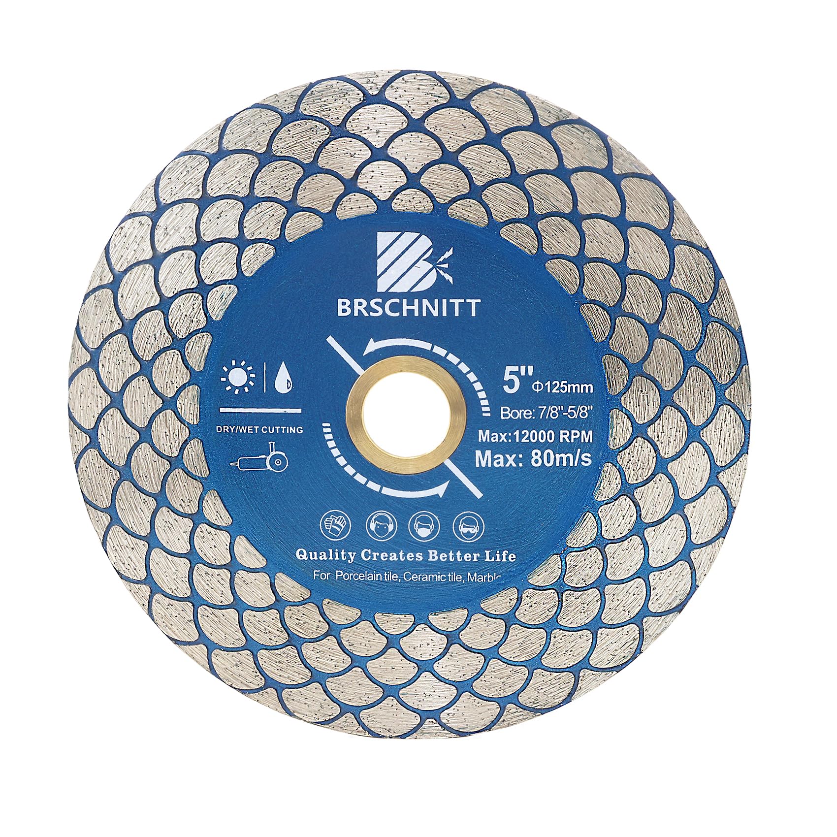 Diamond Saw Blade Tile Cutting Disc 5 inch - BRSCHNITT for 7/8”- 5/8” Arbor Angle Grinder for Cutting Grinding Porcelain Ceramic Marble Artificial Stoneware