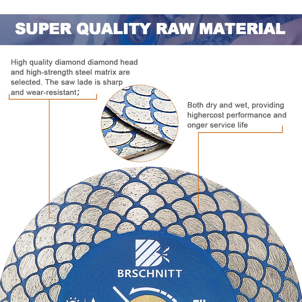 Diamond Saw Blade Tile Cutting Disc 5 inch - BRSCHNITT for 7/8”- 5/8” Arbor Angle Grinder for Cutting Grinding Porcelain Ceramic Marble Artificial Stoneware