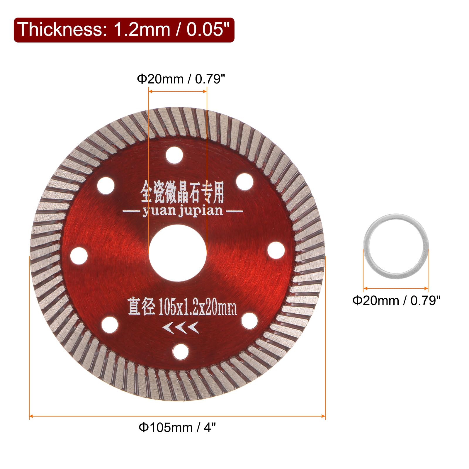 HARFINGTON Diamond Blade, 4" 105mm Diamond Saw Blades Diamond Cutting Wheel with 20mm Arbor for Angle Grinder for Cutting Tile Concrete, Masonry, Brick, Marble and Other Stone, Red