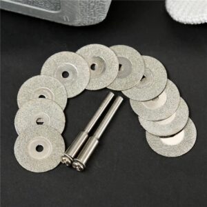 GatherTOOL 12pcs/24pcs Diamond Discs + Arbor Shaft Set 20mm Thin Grinding Slice Mini Cutoff Wheel Refine Jewelry Making Craft Rotary Tools (Color : 12pcs Set)