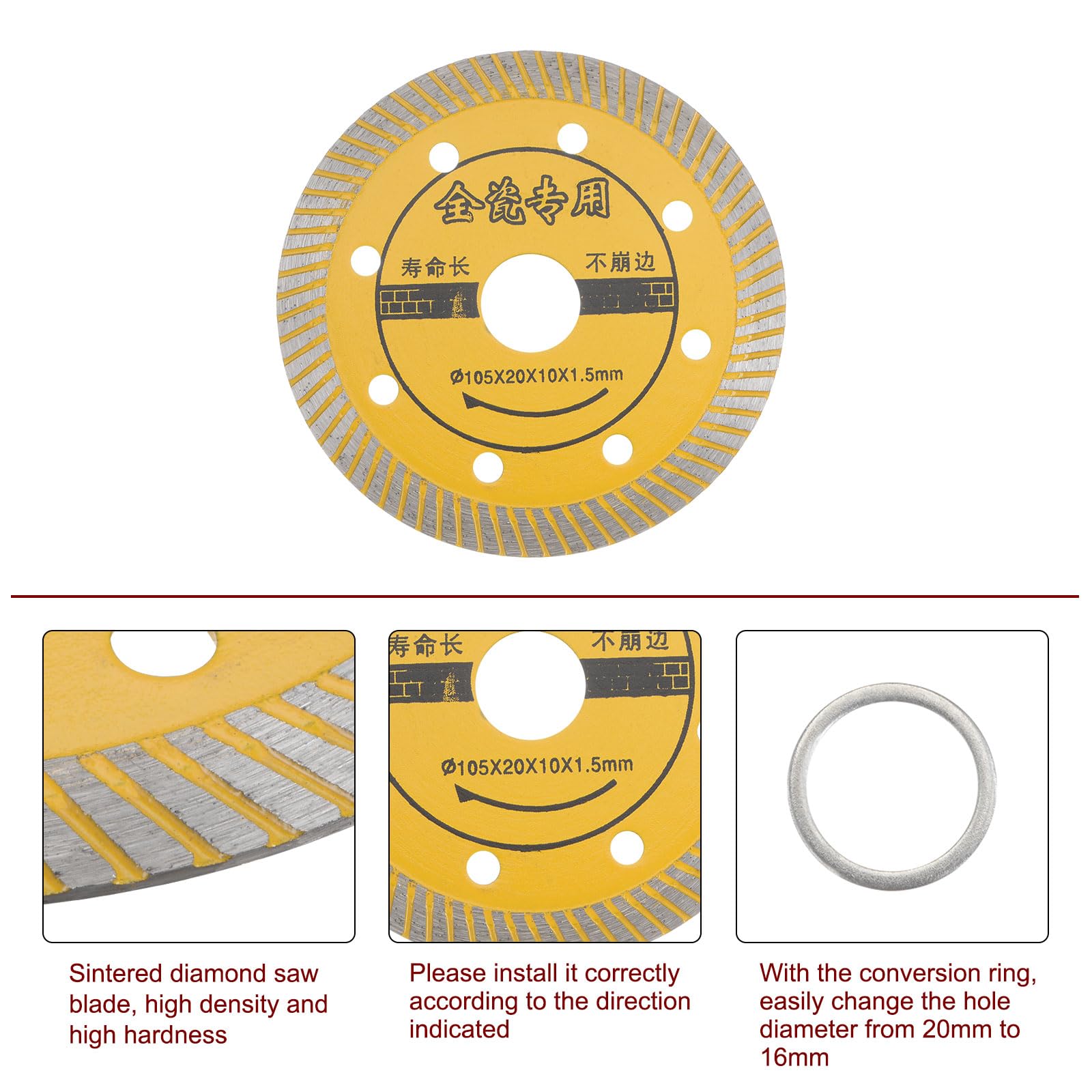 HARFINGTON Diamond Blade, 4" 105mm Diamond Saw Blades Diamond Cutting Wheel with 20mm Arbor for Angle Grinder for Cutting Tile Concrete, Masonry, Brick, Marble and Other Stone, Yellow