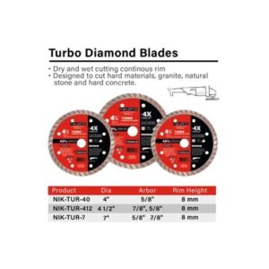 NIKATTO 7" Turbo Diamond Blade Angle Grinder Blades for Alloy Steel, Granite, Iron, Natural Stone, Metals, Hard Concrete (USA Stock)