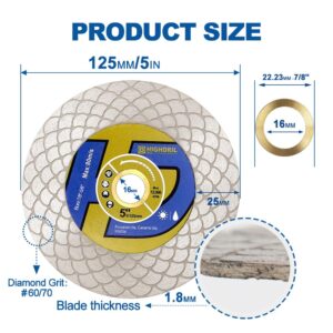 HIGHDRIL Diamond Tile Saw Blade - 5 Inch/125mm Cutting and Grinding Disc for Porcelain Tile Granite Marble Ceramic Quartz (Fan-Shaped Blade)