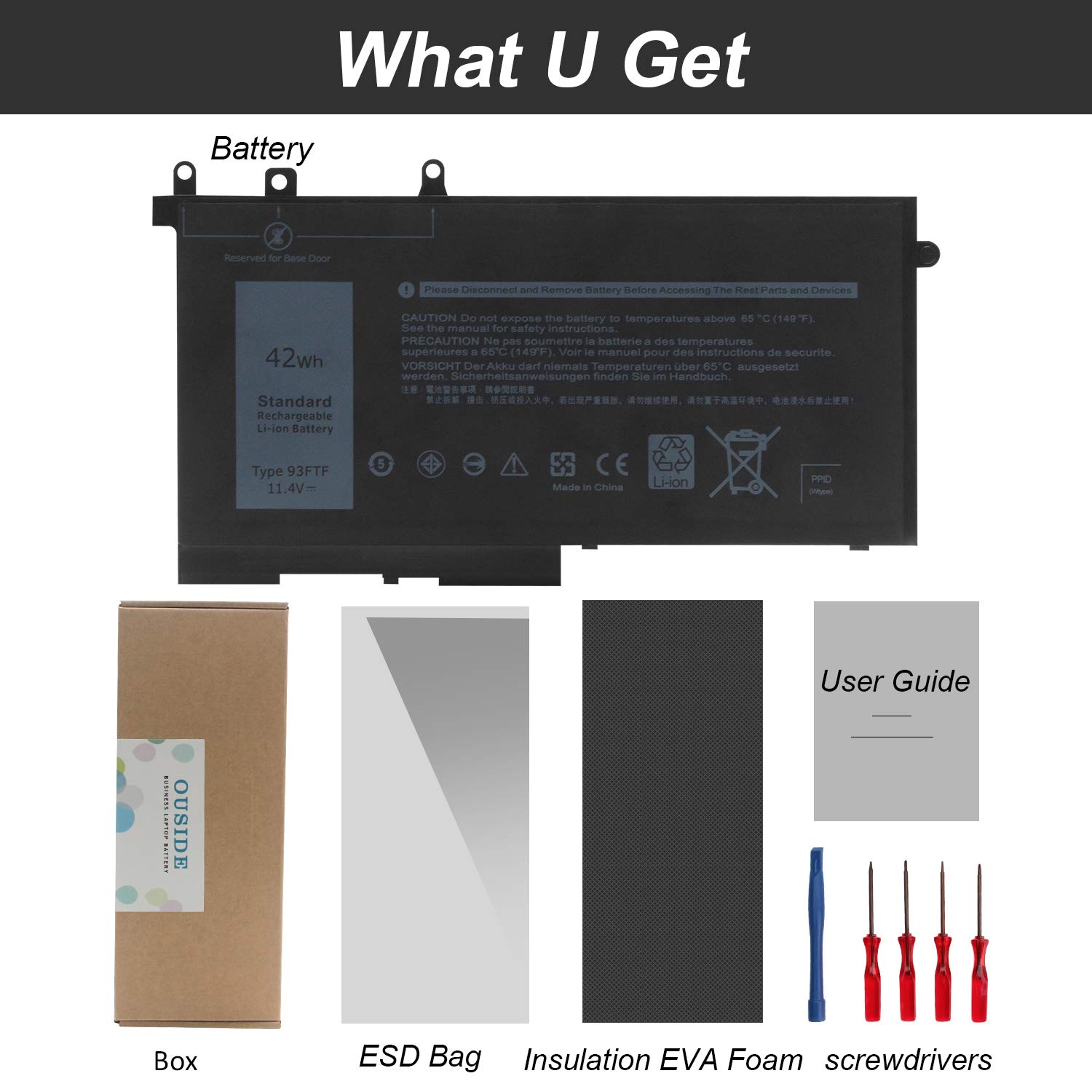 Ouside 93FTF Laptop Battery Compatible with DELL Latitude 5280 5480 5580 5590 5490 5288 5290 5488 E5280 E5480 E5580 E5490 E5590 E5290 Precision 15 3520 3530