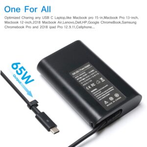 65W USB-C Charger for Dell XPS 13 9300 7390 9350 9360 9365 9370 9380,Latitude 7400 7480 7490 7389 7370 7275 5300 5400 5290 5480 5580 5490 5590,Chromebook 3100 3400 3380 5190 2-in-1 Laptop AC Adapter