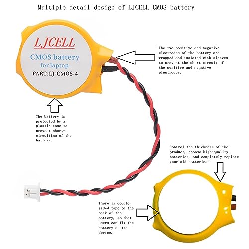 LJCELL CMOS Battery for Dell Latitude E5440 E5450 E6440 E6420 E7440 E7240,CMOS battery for Dell AlienWare M11x R1 R2 Area-51 M9700 M9750 laptop BIOS RTC CR2032 Battery with 2 Wire Cable and connector.