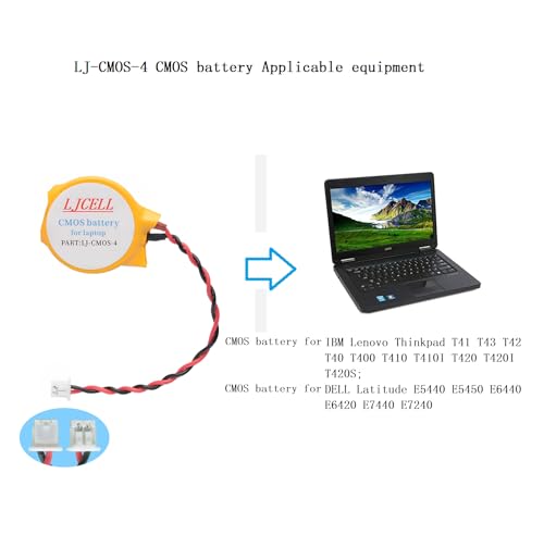 LJCELL CMOS Battery for Dell Latitude E5440 E5450 E6440 E6420 E7440 E7240,CMOS battery for Dell AlienWare M11x R1 R2 Area-51 M9700 M9750 laptop BIOS RTC CR2032 Battery with 2 Wire Cable and connector.