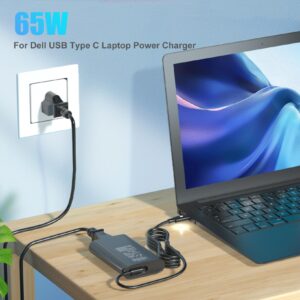 DONGNI 65W 45W USB Type C Laptop Charger for Dell XPS 13 7390 9360 9365 9370 9300 9305 9310 9315 9350 9380 9390 XPS 12 9250 Latitude 5420 5520 5290 7390 7420 Laptop Power Supply Cord (Slim 65W USB C)