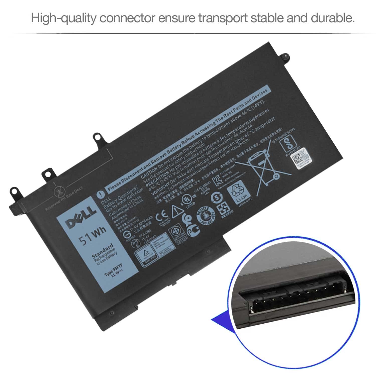 DELL 93FTF Laptop Battery for Dell Latitude 5280 5480 5580 5590 5490 5288 5290 5290 5488 5495 E5480 E5580 E5590 Dell Precision 15 3520 3530 93FTF D4CMT DJWGP DV9NT FPT1C GD1JP 0DJWGP 4YFVG 11.4V 51Wh