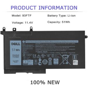 DELL 93FTF Laptop Battery for Dell Latitude 5280 5480 5580 5590 5490 5288 5290 5290 5488 5495 E5480 E5580 E5590 Dell Precision 15 3520 3530 93FTF D4CMT DJWGP DV9NT FPT1C GD1JP 0DJWGP 4YFVG 11.4V 51Wh