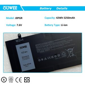 OUWEE J0PGR Laptop Battery Compatible with Dell Latitude 12 5285 5290 2-in-1 Tablet Series Notebook 0J0PGR 1WND8 X16TW FTH6F 0FTH6F 7.6V 42Wh 5250mAh