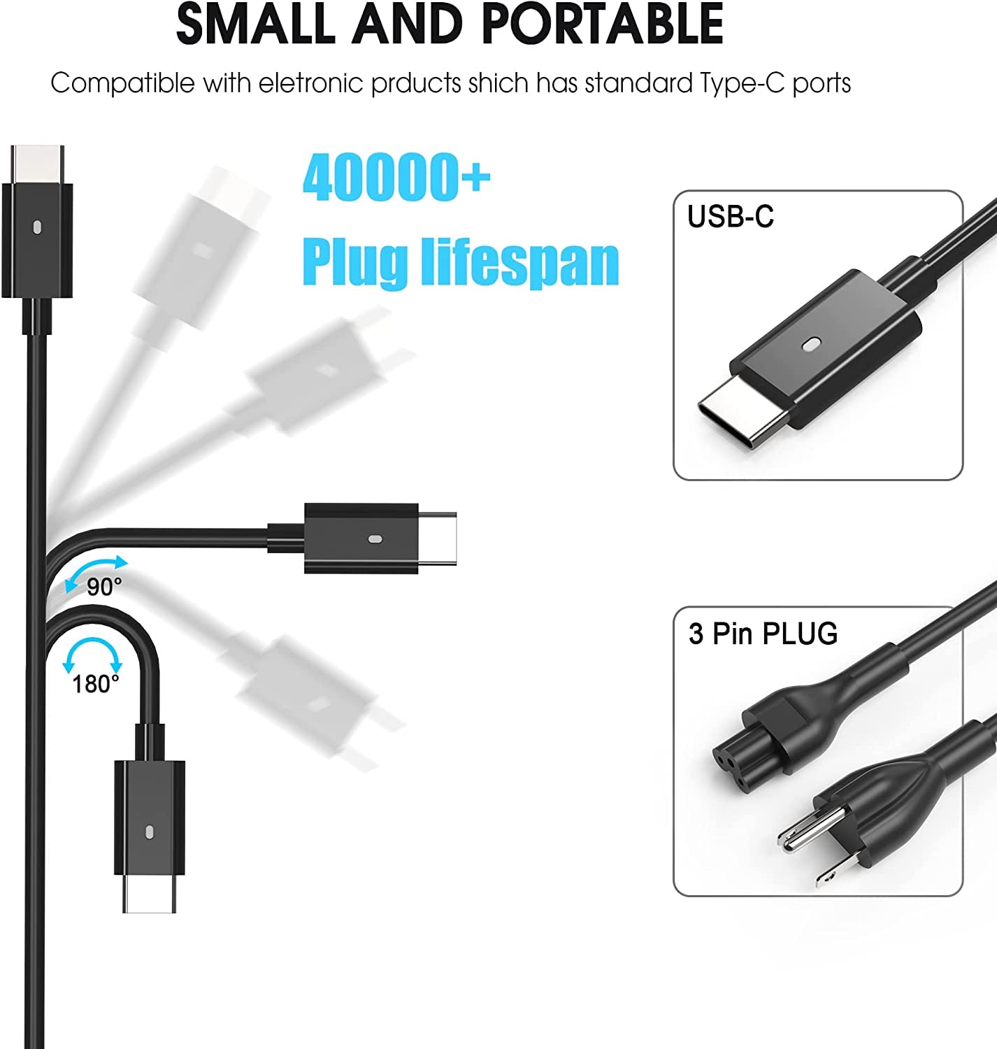 65W USB-C Laptop Charger Replacement for Dell XPS and Latitude 5000 and Chromebook - Power Cord Included