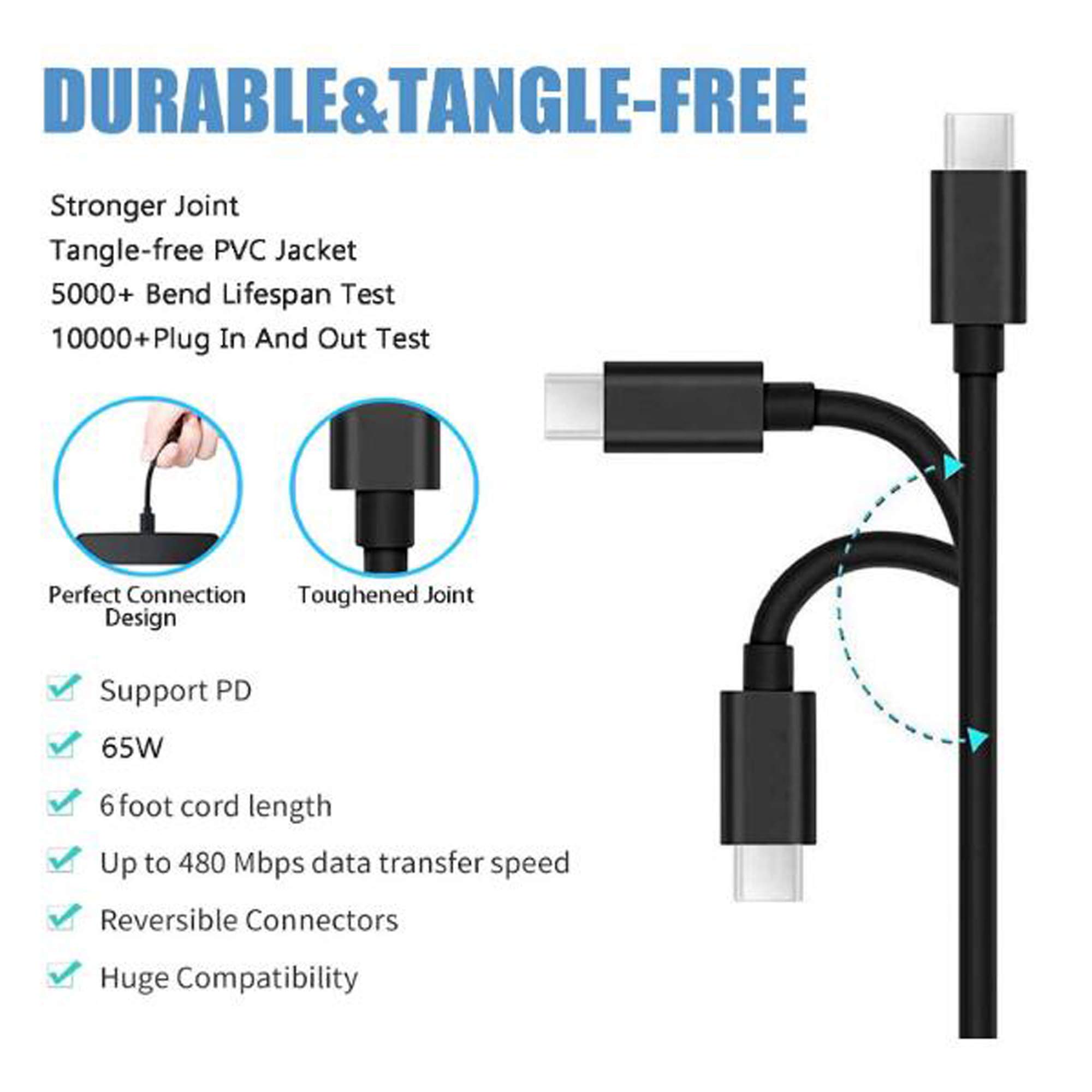 45W USB-C Laptop Charger for Dell XPS 13 9360 9365 9370 9333 9380 Chromebook 11 13 14 3100 3400 3380 5190 7486 P28T P29T P86F Latitude 5290 5285 3390 7390 2-in-1 LA45NM150 LA45NM121