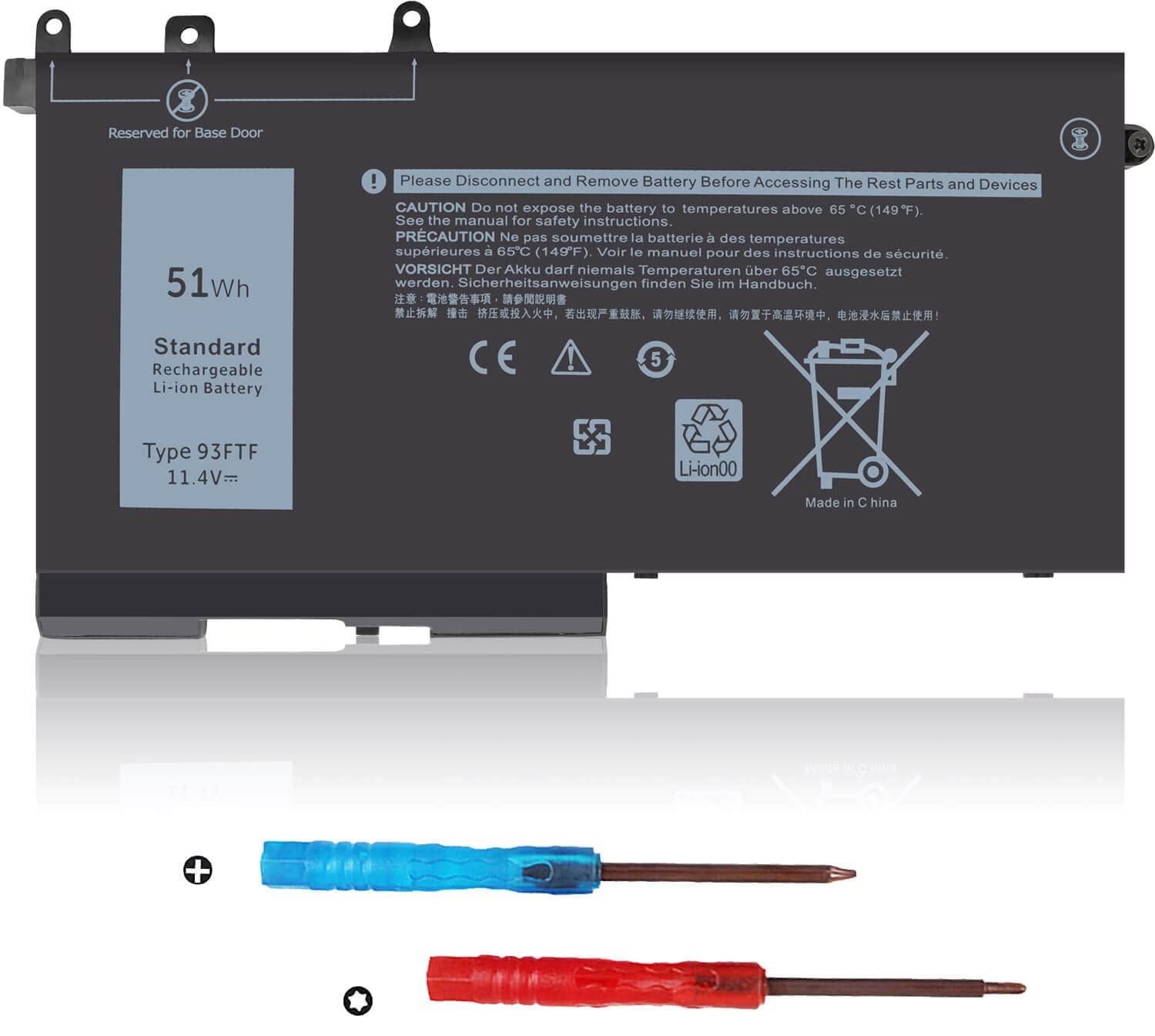 93FTF Battery Replacement for Dell Latitude 5580 5480 5490 5590 5280 5290 5288 5488 5591 5491 5495 E5480 E5580 E5490 E5590 Precision 3520 3530 D4CMT 083XPC 83XPC 4YFVG 451-BBZG 451-BBZT 51Wh 11.4V