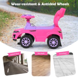 HONEY JOY Ride On Push Car, Foot to Floor Ride On Sliding Car Push Handle & Detachable Guardrail, Sound & Lights, Under Seat Storage, Push Cars for Toddlers 1-3, Gift for Kids Boys Girls(Pink)