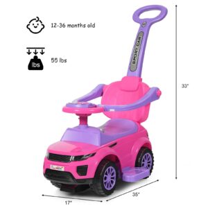 HONEY JOY Ride On Push Car, Foot to Floor Ride On Sliding Car Push Handle & Detachable Guardrail, Sound & Lights, Under Seat Storage, Push Cars for Toddlers 1-3, Gift for Kids Boys Girls(Pink)