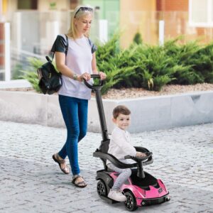 Costzon Push Cars for Toddlers, 3 in 1 Licensed Lamborghini Stroller Sliding Walking Car w/Handle, Armrest Guardrail, Underneath Storage, Horn, Foot-to-Floor Ride On Toy for Boys Girls (Pink)