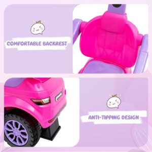 OLAKIDS 4 in 1 Ride on Push Car, Toddlers Stroller Sliding Walking with Horn, Music, Lights, Removable Guardrails and Handle, Underneath Storage, Baby Foot-to-Floor Walker Boys Girls (Pink)