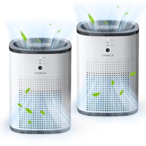 2 pack chivalz air purifiers for bedroom, air purifiers for home bedroom, quiet air cleaner with 24db sleep mode, true hepa filter for pet, white & black