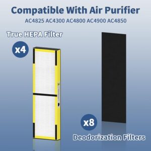 FLT4825 HEPA Filter B Replacement for G-Guardian Air Purifier AC4825, AC4300, AC4900, AC4825DLX, AC4850, CDAP4500, AP2200, 4 H13 True HEPA Filters + 8 Activated Carbon Pre-Filters