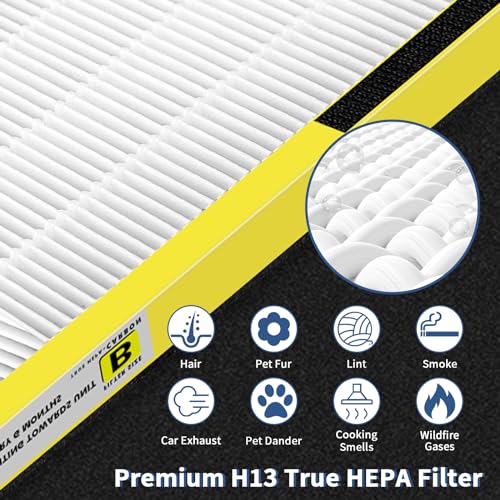 FLT4825 HEPA Filter B Replacement for G-Guardian Air Purifier AC4825, AC4300, AC4900, AC4825DLX, AC4850, CDAP4500, AP2200, 4 H13 True HEPA Filters + 8 Activated Carbon Pre-Filters