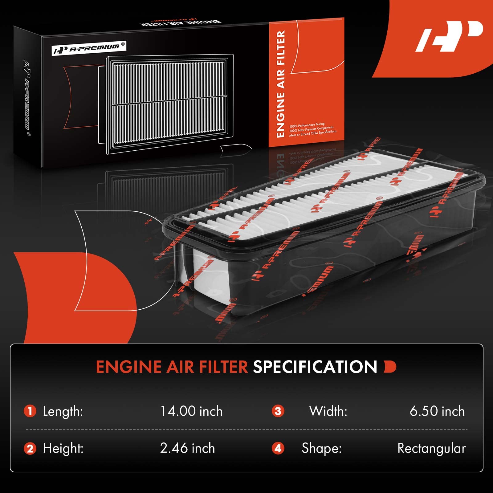 A-Premium Engine Air Filter Compatible with Toyota Models - Tacoma 2005-2015, Tundra 2005-2010, 4Runner 2003-2009, FJ Cruiser 2007-2009 - V6 4.0L - Replace# 17801-0P010, CA9683