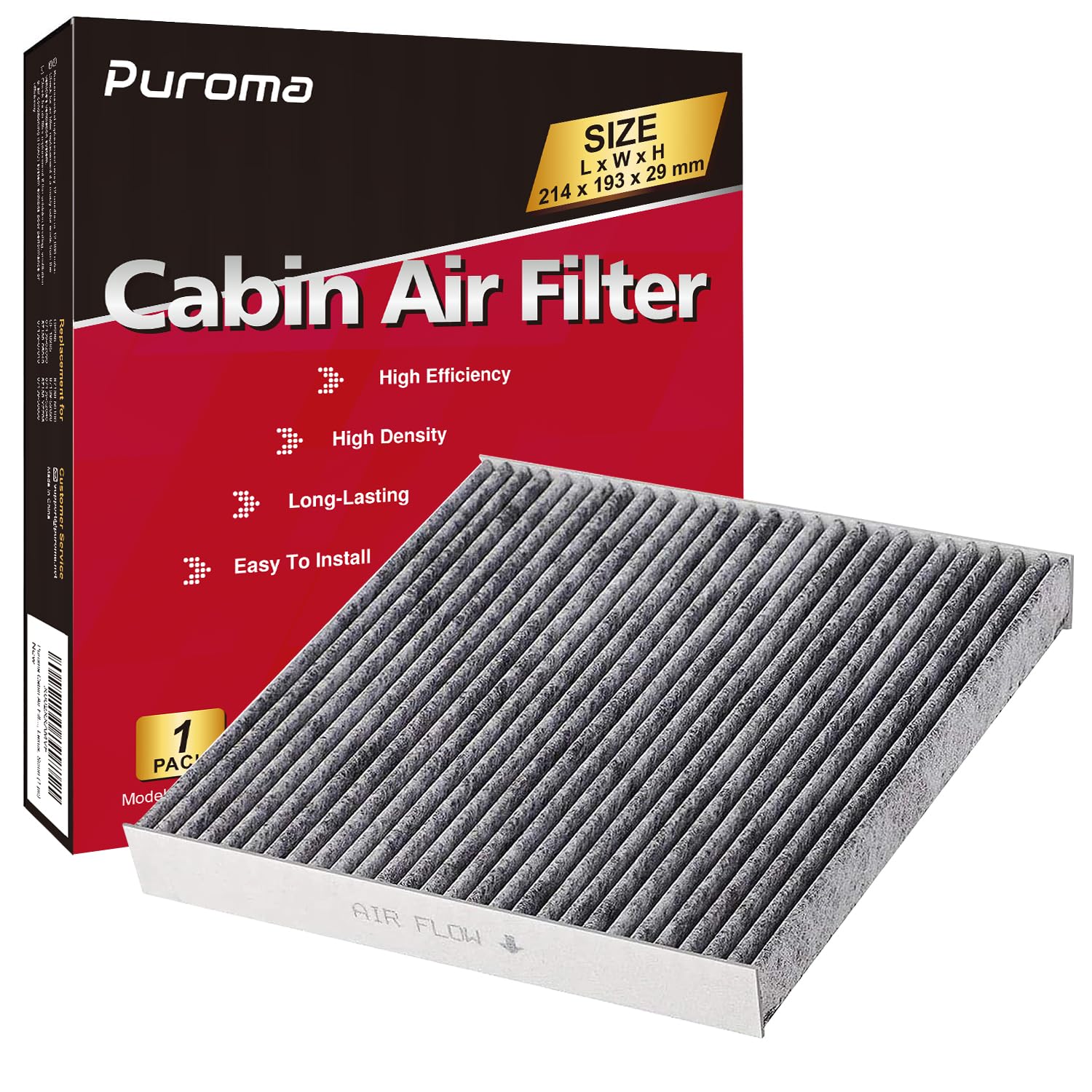 Puroma Cabin Air Filter with Activated Carbon, Compatible with CP285, CF10285, Toyota Camry, RAV4, Highlander, Corolla, Sienna, Tundra, Prius, 4Runner, Subaru Outback, Lexus, Scion, Land Rover, Jaguar