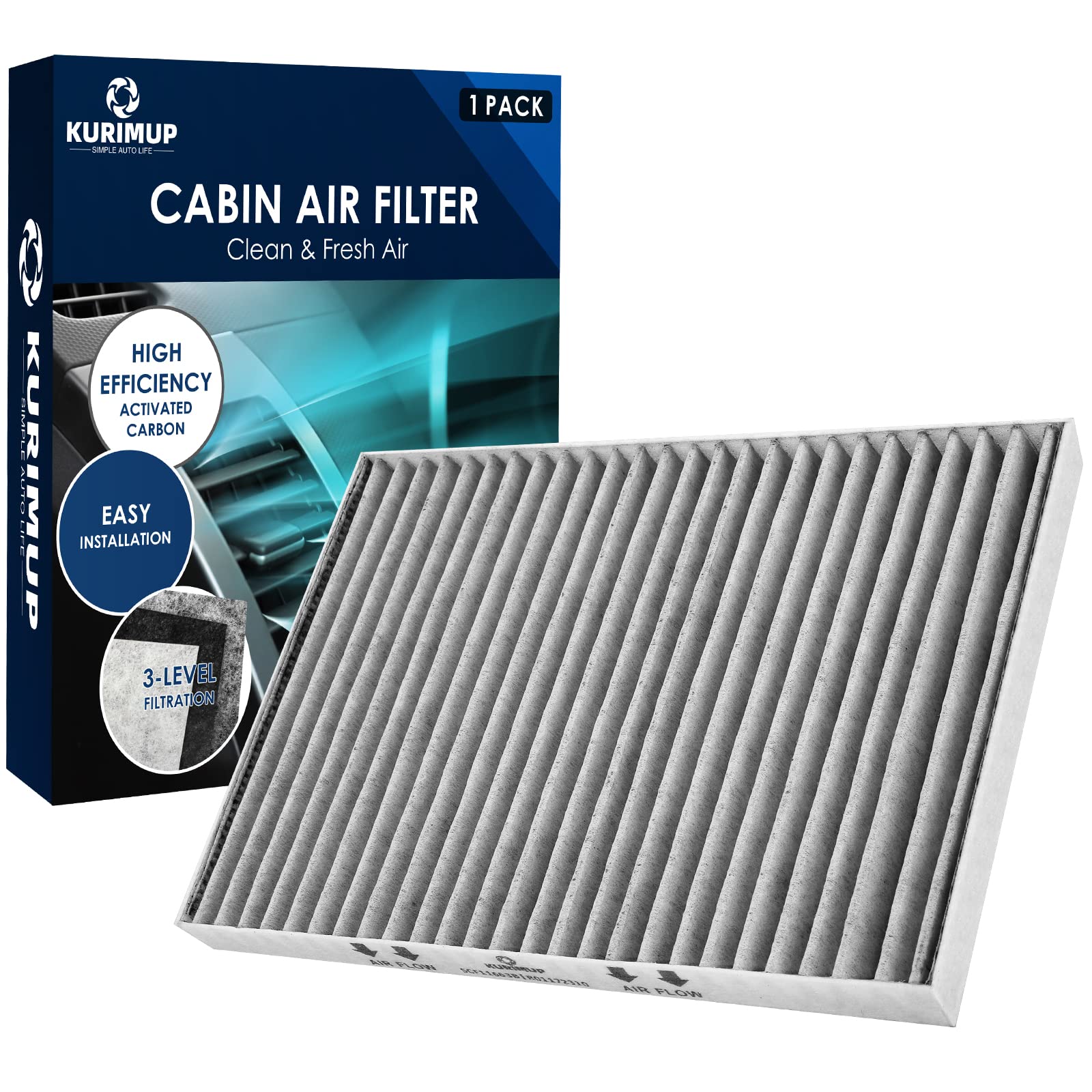 KURIMUP Premium Cabin Air Filter with Activated Carbon,Replacement for CF11663, Fit for Buick Enclave 08-17, Chevrolet Traverse 09-17, GMC Acadia 07-16, Saturn Outlook 07-10.