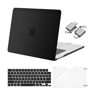 mosiso compatible with macbook air 15 inch case 2023 2024 release m3 a3114 m2 a2941 liquid retina display touch id, plastic hard shell case&keyboard cover&screen protector&type c adapter, black